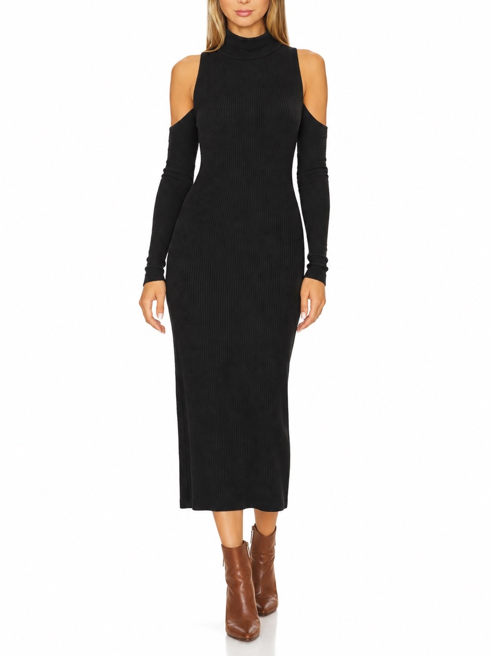 SEN Cold-Shoulder Midi Dress | S | Black